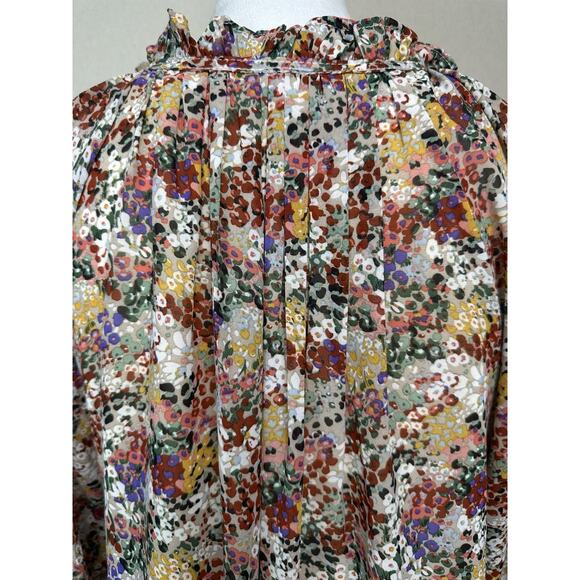 Entro Womens M Floral Top Long Sleeve Blouse Ruffle Cuffs Peasant Fall - Picture 9 of 16